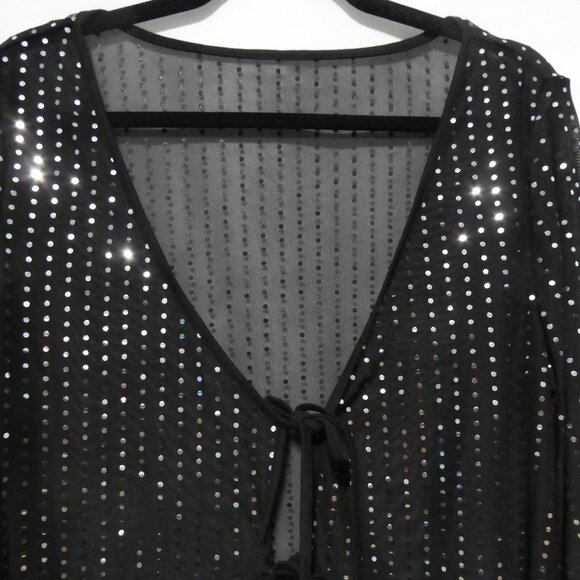 SHEIN - Curve | 2XL | Sheer Sparkling Black Sequin Cardigan | Lace Up Front - Picture 4 of 14